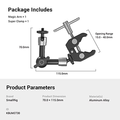 SMALLRIG Super Clamp w/ 1/4" and 3/8" Thread and 5.8 Inches Adjustable Friction Power Articulating Magic Arm with 1/4" Thread Screw for LCD Monitor/LED Lights - KBUM2730 (Pack of 2) - size: 5.8''+arm only (Pack of 2)
