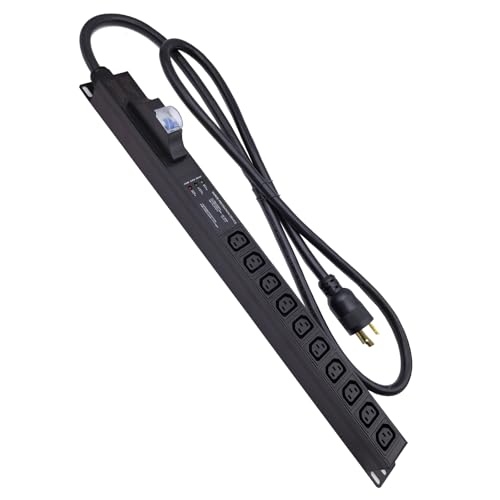 30A Rack PDU, L6-30P Power Distribution Unit with 10 C13 Outlets, 7200W 0U Vertical Rack Mount Power Strip with 6ft Cord, Circuit Breaker, Surge Protection and Aluminum Alloy Housing - color: Breaker Protected