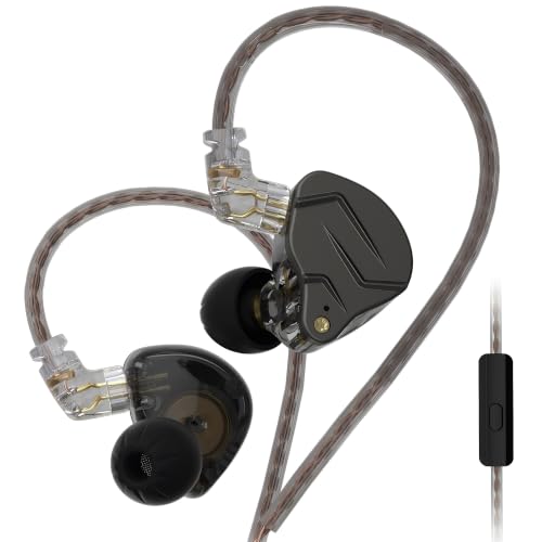 KZ ZSN Pro Dynamic Hybrid Dual Driver in Ear Earphones Detachable Tangle-Free Cable Musicians in-Ear Earbuds Headphones (Gray with Microphone) | HiFi Musician Monitor, Detachable 2-Pin Cable, Noise-Isolating, 10mm DD+BA, HD Call Mic, Smartphone Compatible