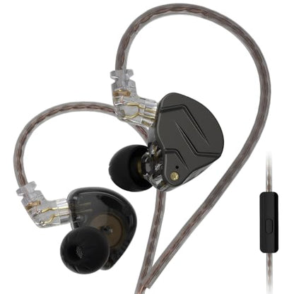 KZ ZSN Pro Dynamic Hybrid Dual Driver in Ear Earphones Detachable Tangle-Free Cable Musicians in-Ear Earbuds Headphones (Gray with Microphone) | HiFi Musician Monitor, Detachable 2-Pin Cable, Noise-Isolating, 10mm DD+BA, HD Call Mic, Smartphone Compatible
