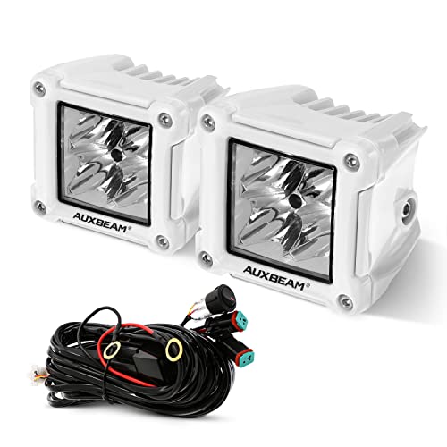 Auxbeam FA Series White Housing 3-Inch 40W Off-Road LED Pod Lights 2-Pack | All White Body, Spot/Pencil Beam, High Focusing, for Marine Boat 4x4 Motorcycle, Offroad LED Cube Lights, Driving Spotlights - color: Spot Beam, All White