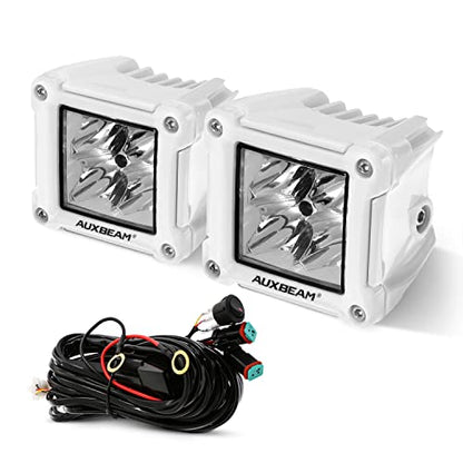 Auxbeam FA Series White Housing 3-Inch 40W Off-Road LED Pod Lights 2-Pack | All White Body, Spot/Pencil Beam, High Focusing, for Marine Boat 4x4 Motorcycle, Offroad LED Cube Lights, Driving Spotlights - color: Spot Beam, All White