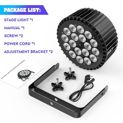 18LED Stage Lights RGBWA+UV 6in1 Par Can Lighting with DMX Control Sound Activated Uplights for Events Church DJ Show Wedding Stage Performances Party (1 Pack)