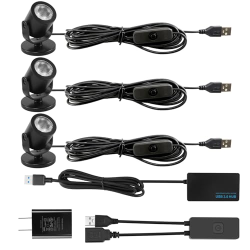LED Spotlight Indoor 2W USB Powered 360 Degree Rotating Mini Display Accent Light for Pictures Paintings Plants Shelves Cabinet Showcase, 3 Pack Cool White 4000K - color: Neutral White