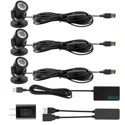 LED Spotlight Indoor 2W USB Powered 360 Degree Rotating Mini Display Accent Light for Pictures Paintings Plants Shelves Cabinet Showcase, 3 Pack Cool White 4000K - color: Neutral White