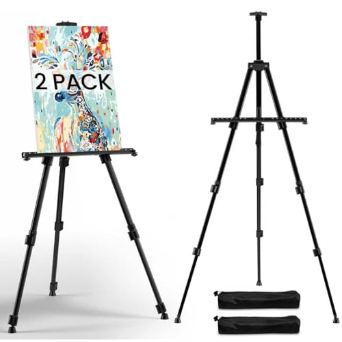 RRFTOK 2 Pack 17-66 Inch Art Easel Stand for Painting and Sign, Black | Portable folding metal tripod easel for display stand, canvas holder, adults, floor, sign, poster board and travel use - style: 66B 2-Pack