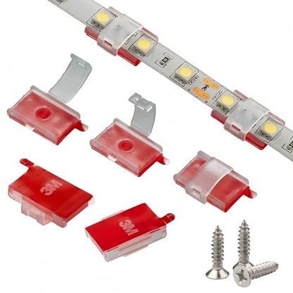 100 Pack Strip Light Clips LED Strip Light Mounting Clip for 8-10mm IP20/65 | LED Light Holder Clips,Self Adhesive LED Strip Mounting Clip,LED Tape Light Mounting Brackets With Screws - color: Clear