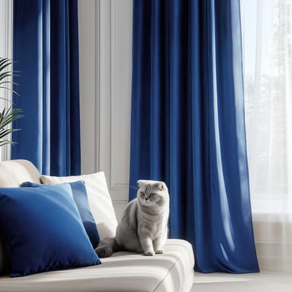 FMFUNCTEX Velvet Blackout Curtains Navy Blue Thermal Insulated Curtains for Bedroom Living Room Darkening Curtains 96 Inches Long Soft Luxury Rod Pocket Dark Blue Drapes Dining Room 2 Panels Set - color: Navy Blue, size: 52"W x 96"L (Pack of 2)