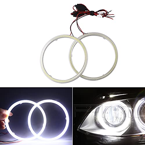 Qasim 1-Pair White 120MM 93SMD COB LED Halo Ring Angel Eyes DRL Led Fog light Warning Light with lampshade Cover 12V 24V - size: 120MM-white
