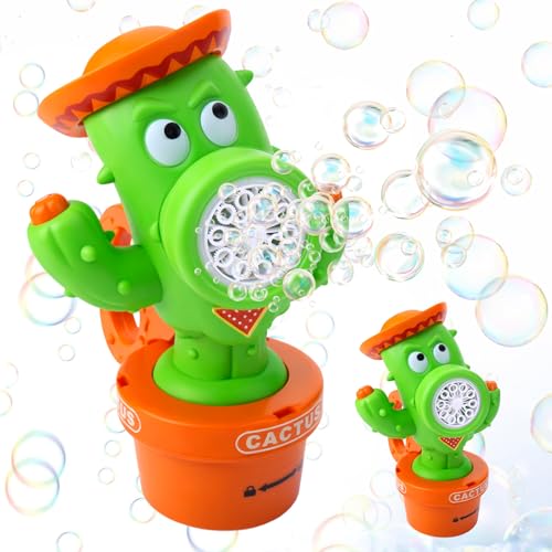 Palksky Bubble Machine for Kids Toddlers, 2PCS Rechargeable Bubbles Blower Maker with Lights for Parties, Automatic Bubbles Blower Machine for Outdoor Wedding Birthday Party - style: Green Cactus Bubble Machine 2PCS