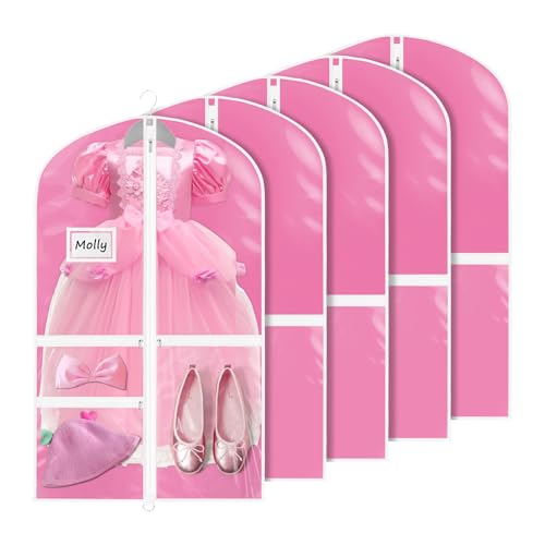 Univivi 40 Inch Dance Costume Garment Bags for Kids, Rose Red, 5 Pack - color: Rose Red