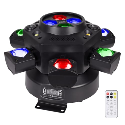 Moving Head DJ Lights 150W RGBW, 6-Arm Party Stage Light with Remote