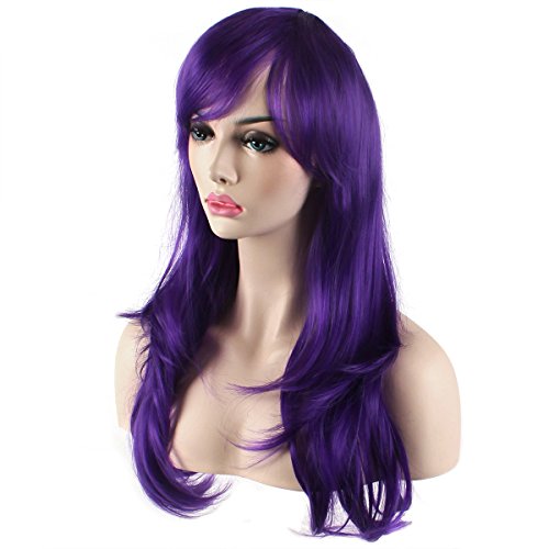 Akstore 28 inch Fashion Wigs Long Wavy Curly Hair Cosplay Wig (Purple) - color: Purple