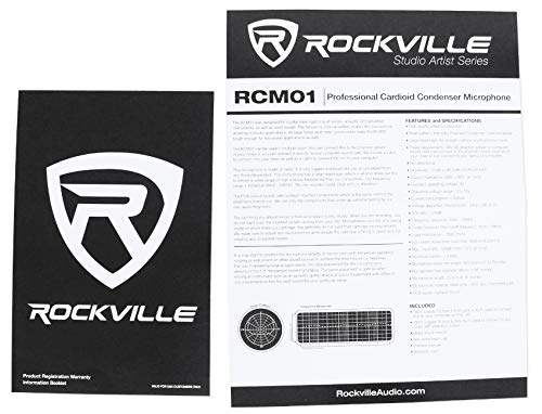 Rockville RCM01 Pro Studio Condenser Microphone, 200 Ohm, Cardioid Pattern, Metal Shock Mount, 30Hz-20kHz Frequency, XLR and 3.5mm Cables, for Vocals and Podcasting | 25mm Diaphragm, Cardioid, 48V Phantom Power, 30Hz-20kHz, 130dB SPL, 10 Ft XLR/3.5mm Cabl