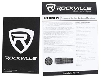 Rockville RCM01 Pro Studio Condenser Microphone, 200 Ohm, Cardioid Pattern, Metal Shock Mount, 30Hz-20kHz Frequency, XLR and 3.5mm Cables, for Vocals and Podcasting | 25mm Diaphragm, Cardioid, 48V Phantom Power, 30Hz-20kHz, 130dB SPL, 10 Ft XLR/3.5mm Cabl