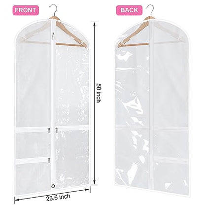 6 Pcs 24'' x 50'' Clear PVC Garment Bag Dance Costume Competition Bag with Rack Zippers Pockets Hanging Garment Covers Costume Organizer Costume Carrier for Adults Kids(White) - color: White