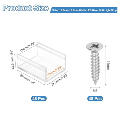 PATIKIL LED Strip Light Clips, 48pcs Mounting Bracket Fixing Clips Plastic Clamp Holders with 304 Stainless Steel Screws for 19mm-20.4mm Width Neon RGB Light Cable Ribbon - size: 19mm-20.4mm