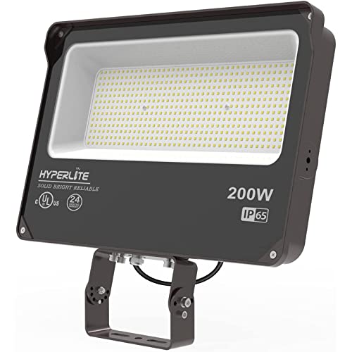 HYPERLITE LED Flood Light 200W 24000LM 5000K Daylight IP65 Waterproof Outdoor Floodlights UL Certified for Court Garden Warehouse