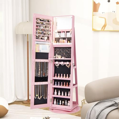 LOKO 360° Swivel Jewelry Cabinet, Lockable Jewelry Organizer (Pink) - color: Pink