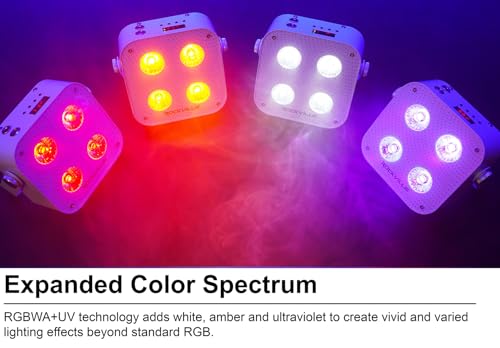 Rockville MINI RF4 V2 White LED Wash Up Light RGBWA+UV, Compact, App, Remote Control, LCD, Wireless DMX, Rechargeable, Perfect for DJ/Party Lighting - color: White