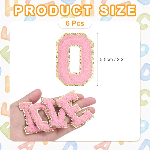MECCANIXITY Chenille Letter Patches 2.2" Self Adhesive Alphabet O Stick on Embroidered Patch Sew on Letter Stickers Applique for Repairing Clothing Jeans Shoes Hats DIY(Pink, Pack of 6) - style: Letter-O