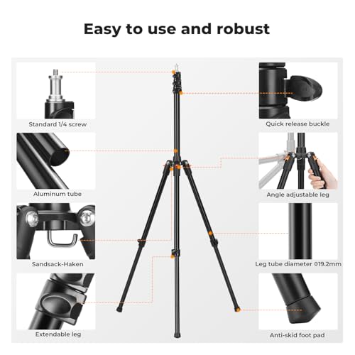 K&F CONCEPT Extendable Photography Stand, 6.5ft Aluminum Tripod, 2-Pack | Reversible Portable Studio Lighting Tripod for Strobe Light/Webcams/Cameras with Bag(1-Pack), TL06