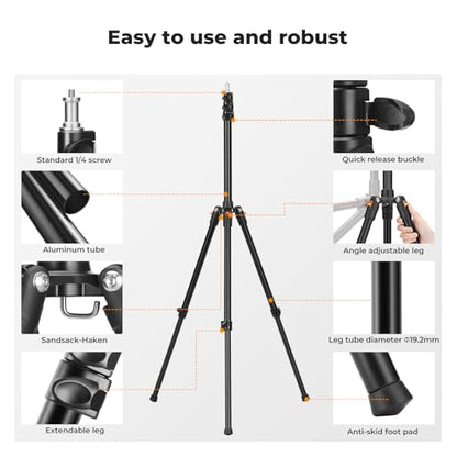 K&F CONCEPT Extendable Photography Stand, 6.5ft Aluminum Tripod, 2-Pack | Reversible Portable Studio Lighting Tripod for Strobe Light/Webcams/Cameras with Bag(1-Pack), TL06