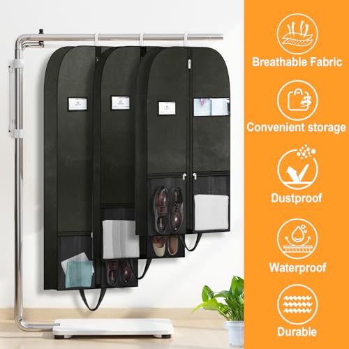 Long Garment Bag 60'' for Womens Dress Long Gowns Hanging Clothes | Dress Bags for Gowns Long Womens Coat,Suit Bag Clothes Cover with Handles Pockets and Zipper for Closet Storage Travel Black - size: 60" 1PK
