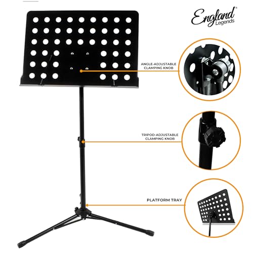 Professional Music Stand – Adjustable Folding Steel Sheet Music Stand – Portable Metal Stand Ideal for Musicians, Pianists, Violinists, Guitarists & Music Students