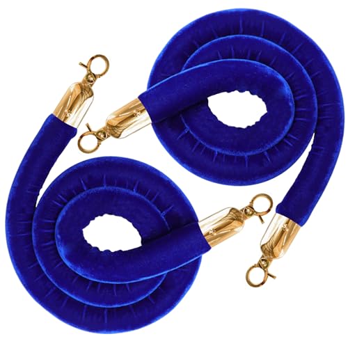 2PCS Blue Velvet Stanchion Rope 5 Ft Crowd Control Ropes Barrier with Gold Hooks for Party - color: Blue&Gold, size: 2PCS