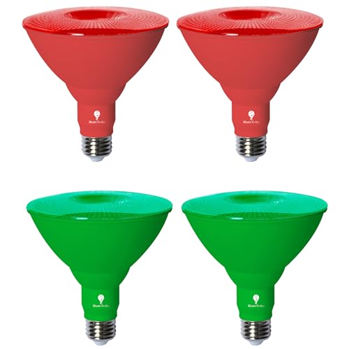 4 Pack BlueX LED Par38 Flood Green Red Light Bulb - 18W (120Watt Equivalent) - Dimmable - Green Red E26 LED Lights, Party Decoration, Porch, Home Christmess Lighting - color: Red+green, size: 4 Pack