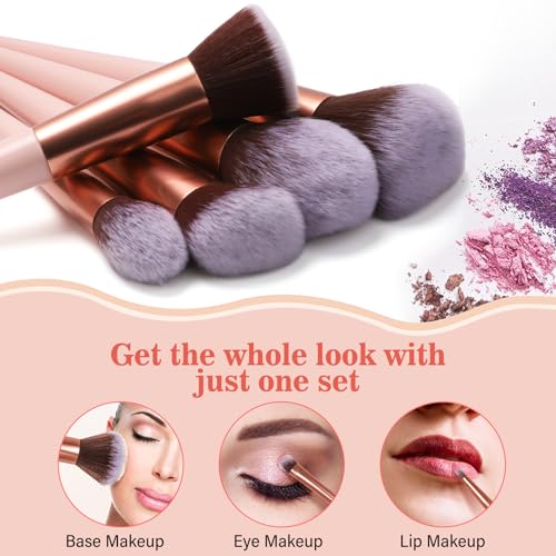 Makeup Brush Set, 17PCs Makeup Brushes with Foundation Eyebrow Blending Concealer Blush Eyeshadow Contour Lash Powder Brush, Make Up Brushes Kit with Organizer Travel Case (Medium, Pink) - color: Pink