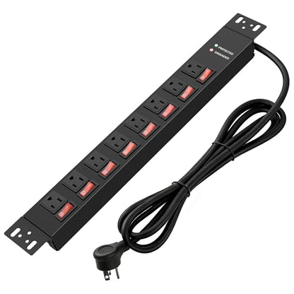 Jgstkcity Rack Mount PDU Power Strips,8 Outlet Surge Protector,Individual Switches,1.5U Rackmount Server Racks,14AWG Heavy Duty Extension Cord,15A 125V 1875W (Standard Power Cord, 12 FT Cable) - size: 12 FT Cable