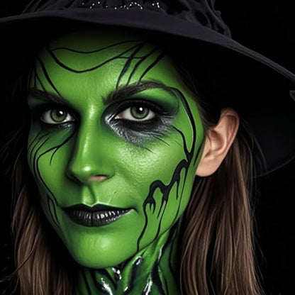 St Patricks Day Black White Green Face Body Paint 1.01 oz/pc with 3 Sponges,Dark Green St Patrick's Day Costume Painting Kit, Elphaba Halloween SFX Witch Makeup Cream Face Paint,3 oz - color: black+white+green