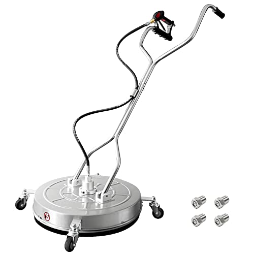JANZ 24'' Pressure Washer Surface Cleaner with Dual Handle | with 4 Wheels,Stainless Steel Housing,4 Replacement Nozzles and 2 Hose Adapters, for Driveways, Sidewalks Cleaning - size: 24 Inch Silvery White