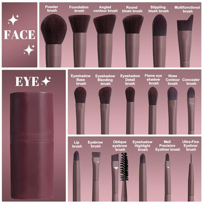 BS-MALL Makeup Brush Set 18 Pcs Premium Synthetic Foundation Powder Concealers Eye shadows Blush Makeup Brushes with black case (D-Brown) - color: D-Brown