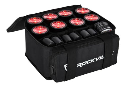 Rockville 8 Pack MINI Halo Black DJ Wash Lights + Bag, Wireless DMX, 17 Hour Battery, Wireless DMX, RF Remote - color: Black