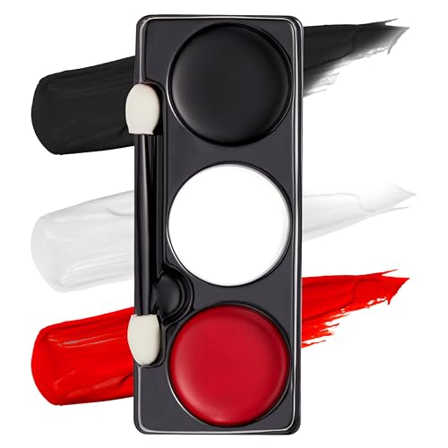 Spooktacular Creations Halloween Makeup Palette 3 Colors Face Body Paint for Adult SFX Zombie Skeleton Cosplay with Painting Brush Cosplay Party Dress Up (7 Oz, White Black Red ) - color: White，black，red