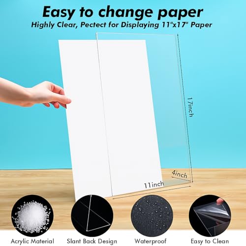 Qilery 8 Pcs Acrylic Sign Holder Clear Display Stand Frame Table Top Slant Back Plastic Sign Holder Flyer Document for Menu Workers Teachers Office School Desktop (11 x 17 Inch)
