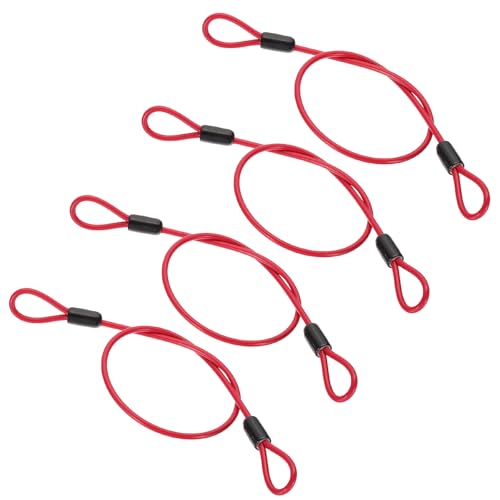 PATIKIL 5/32" Dia Vinyl Coated Stainless Steel Cable with Loops, 4 Pcs 2 ft (20") Flexible Wire Rope Security Chain Lanyard Lock for Outdoor Stage Lighting Luggage Lock, Red - color: Red, size: 5/32"x2 ft
