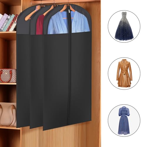 Univivi Garment Bag Suit Bag for Storage and Travel, 54 Inch, Set of 6 | Dress Bags for Gowns Long with Zipper and Clear Window, Oxford Fabrics, Foldable Suit Cover for Long Suits, Coats, Dresses - size: 24"X54"-6pcs - Black