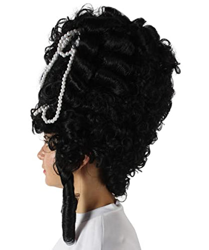 HPO Adult Women's Baroque French Revolution Queen Marry Wig, Multiple Color Options, Breathable Capless Cap, Flame-retardant Synthetic Fiber - color: Black