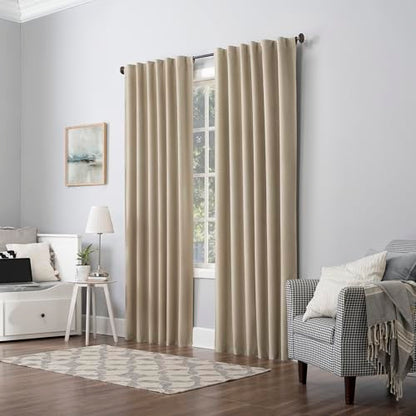 Sun Zero Hampshire Velvet Noise Reducing Thermal Extreme 100% Total Blackout Back Tab/Rod Pocket Curtain Panel, Ecru Off-White, 50" W x 108" L (1 Panel) - color: Ecru Off-white, size: 50"W x 108"L (Pack of 1)
