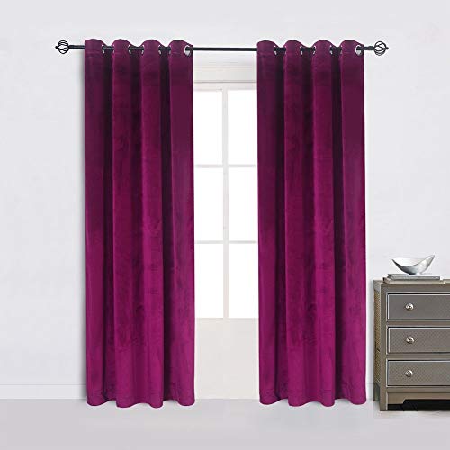 Super Soft Luxury Room Darkening Velvet Fushcia Room Darkening Blackout Curtain Panel Drapes 52 inch Wide by 84 inch Length with Grommet Fushcia,2 Panels - color: Fushcia, size: 52Wx84L