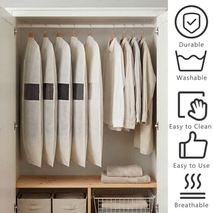 Aliceset 6 Pcs 32 Inches Cotton Garment Bags for Hanging Clothes, Canvas Suit Bags for Clothes Coats Jackets Shirts Closet Storage Travel Gusseted Hanging Garment Cover - size: 32 inches