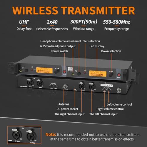 XTUGA IEM1200 UHF Wireless in-Ear Monitor System 6-Bodypack Receivers, Metal Wireless IEM System, 2x40 Adjustable Frequencies,300Ft Operation, Suitable for Band, Live Performance, Church Workship - size: 6 Bodypacks