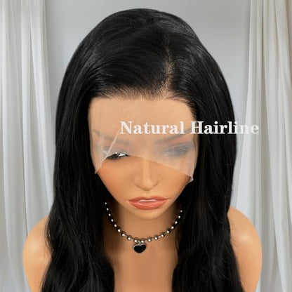 RONGDUOYI 13X4 Long Body Wave Black Synthetic Lace Front Wig for Women - color: Black