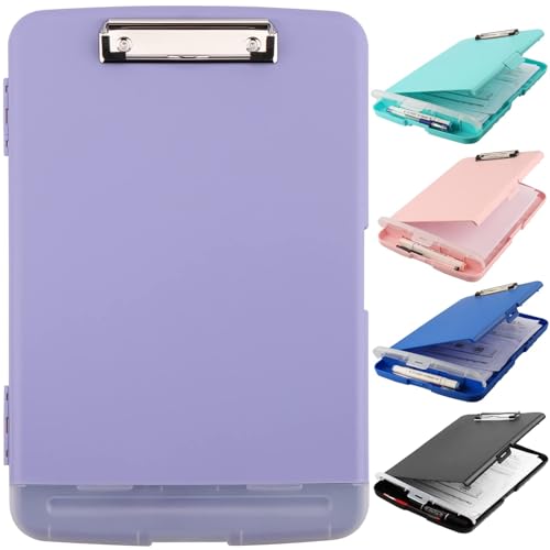 Clipboard with Storage, A4 Binder Nursing Clipboards with Pen Holder, Heavy Duty Storage Clipboards with Low Profile Clip, Clipboard Folder Side-Opening, Smooth Writing Clip Board (Light Purple) - color: Light Purple