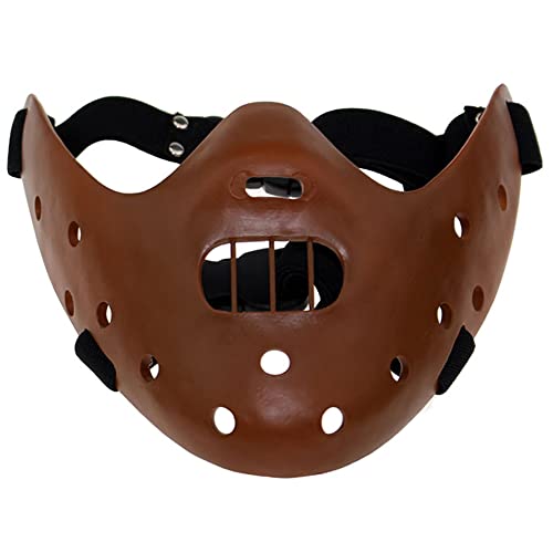Hannibal Lecter Mask Cosplay The Silence of The Lambs Half Face Resin Mask | Halloween Costume Prop, Durable Resin, Sponge Pads, Adjustable Buckle Straps, Open Mouth Cage, Adult, for Role Play Party - color: Coffee