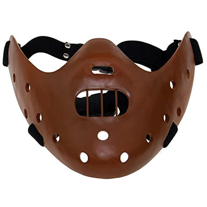 Hannibal Lecter Mask Cosplay The Silence of The Lambs Half Face Resin Mask | Halloween Costume Prop, Durable Resin, Sponge Pads, Adjustable Buckle Straps, Open Mouth Cage, Adult, for Role Play Party - color: Coffee